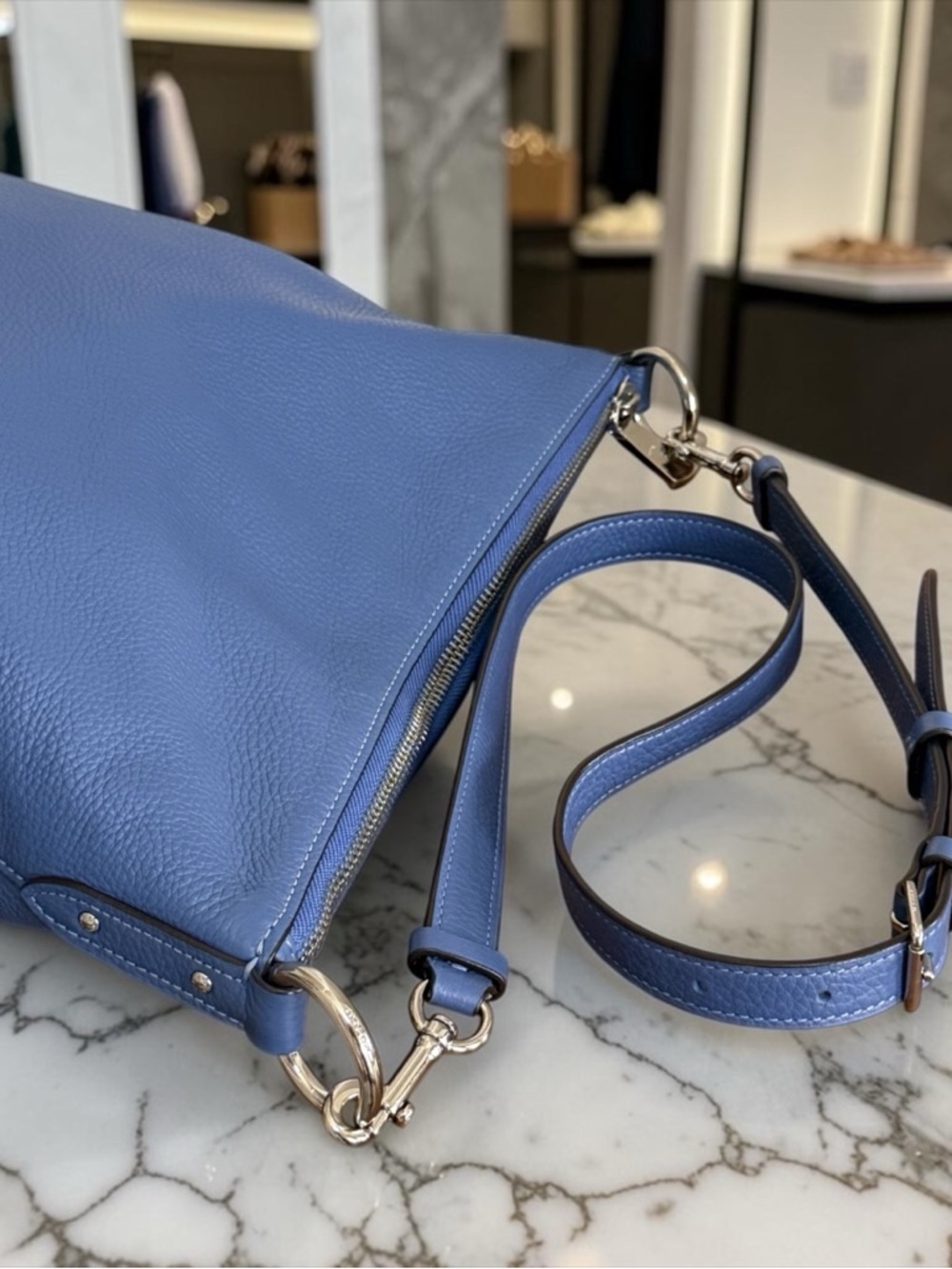 Authentic Coach Abby Blue Pebbled Leather Duffle Bag Handbag Crossbody! COA! - Picture 9 of 13